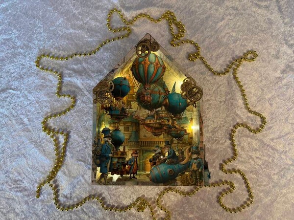 Beleuchtete Shadowbox Steampunk Edison