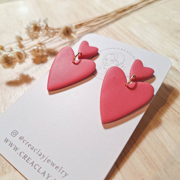 Oorbellen - Double pink heart