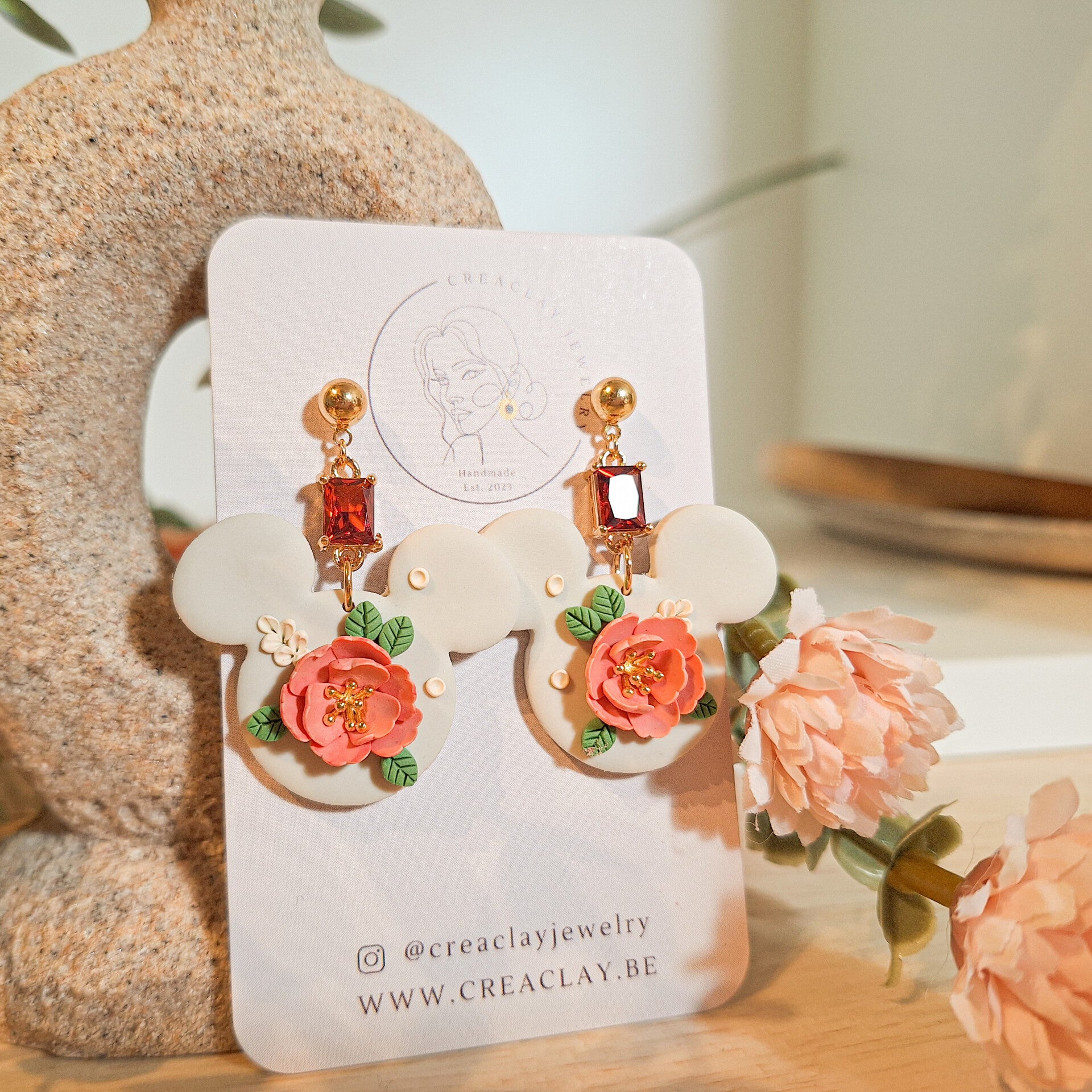 Oorbellen - Mickey peach flower