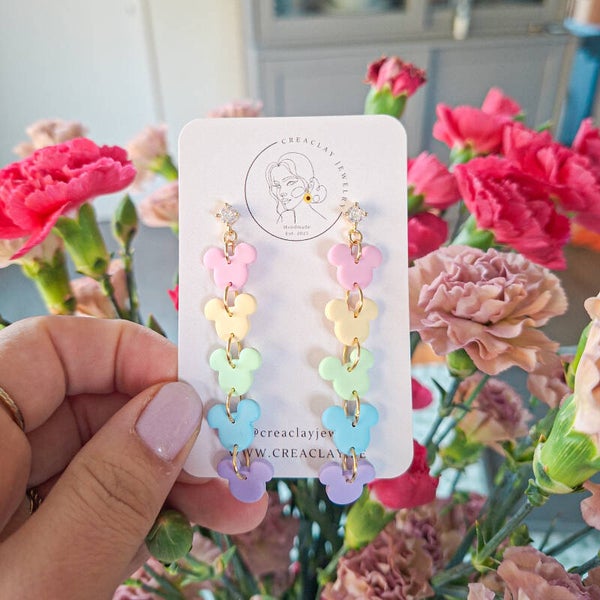 Oorbellen - Pastel regenboog Mickey