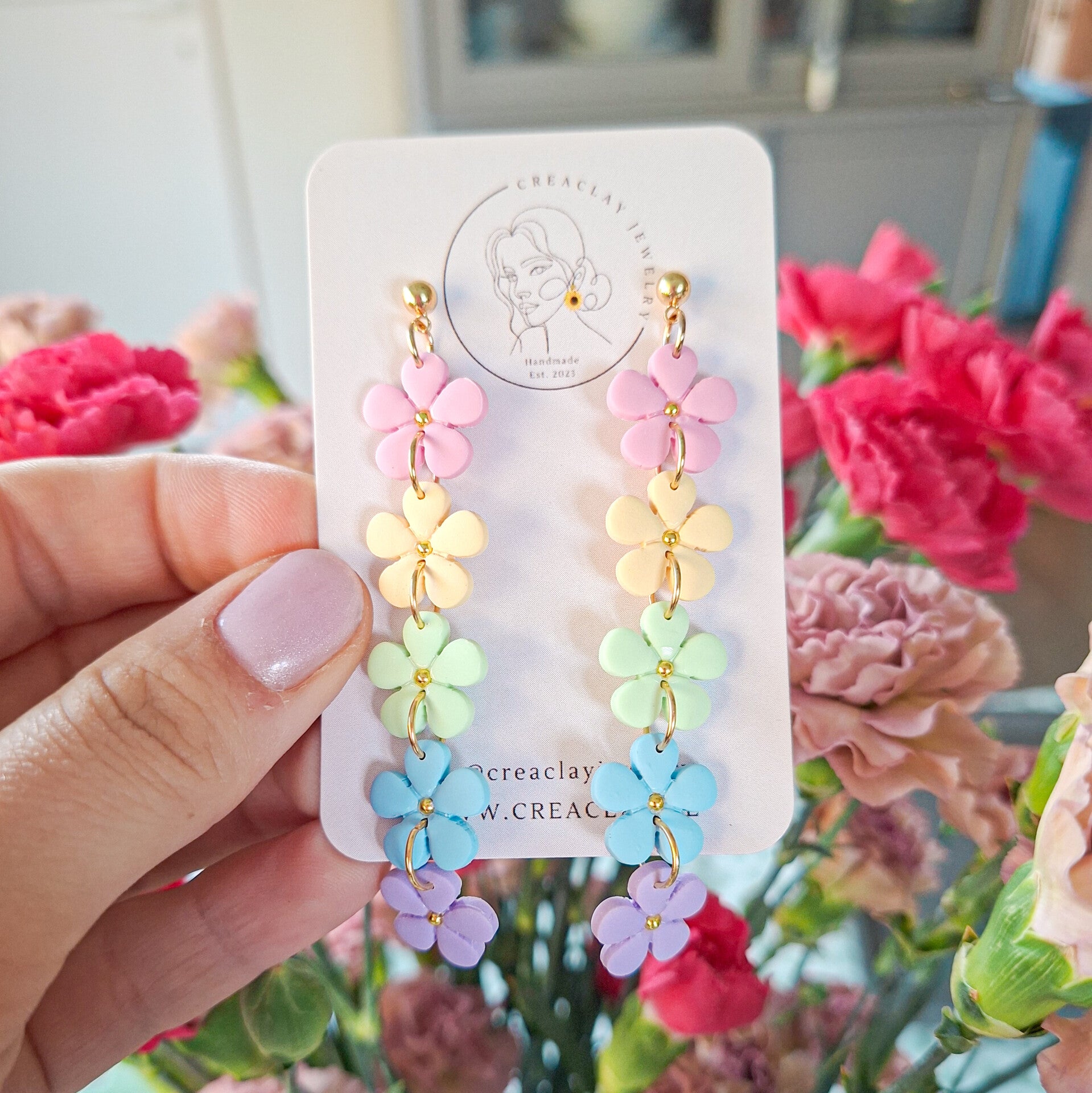 Oorbellen - Pastel regenboog bloemen