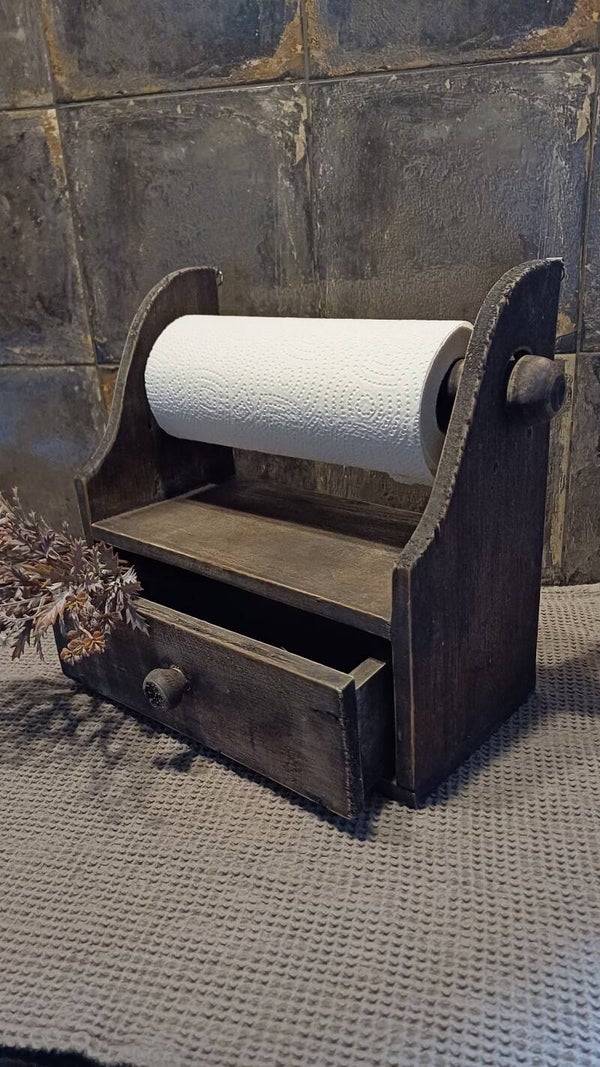 Keukenrolhouder met lade hout