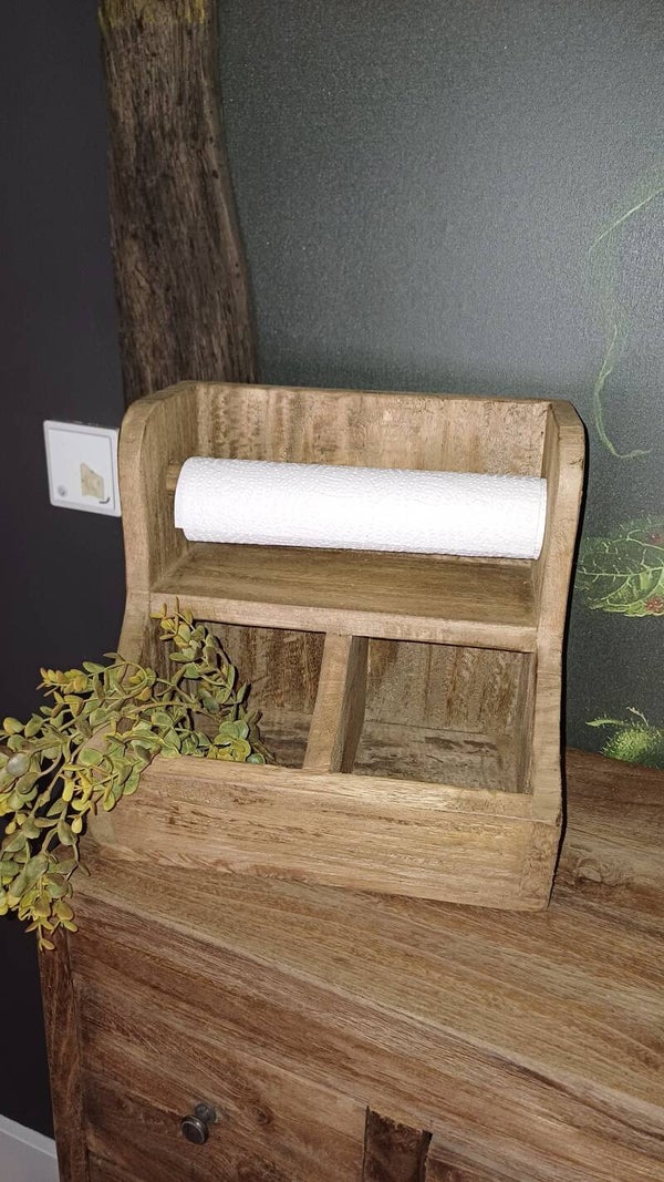 gruttersbakje robuust sober teakhout 2 vaks en keukenrolhouder