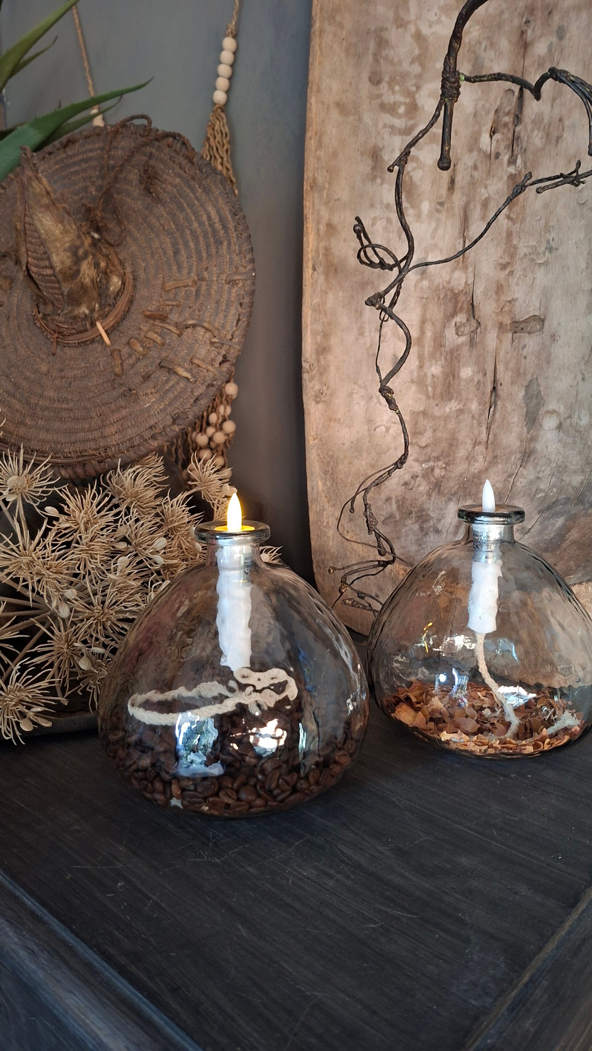 Glazen olielamp met led lont