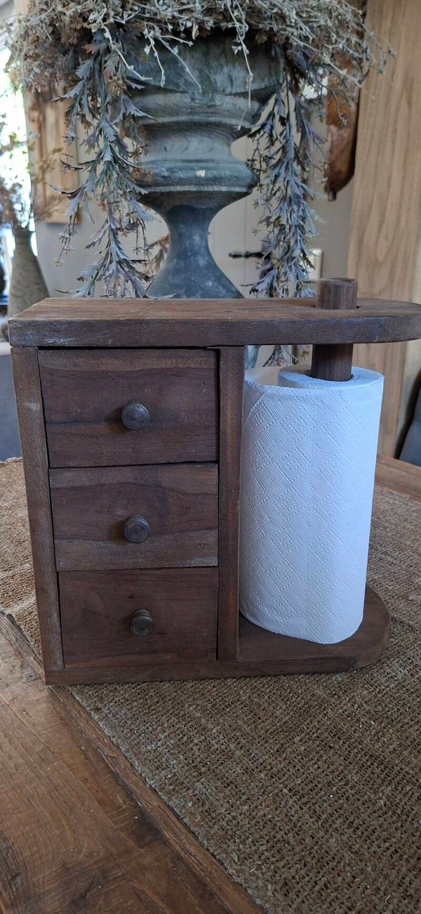 Keukenrolhouder met 3 kleine lades hout