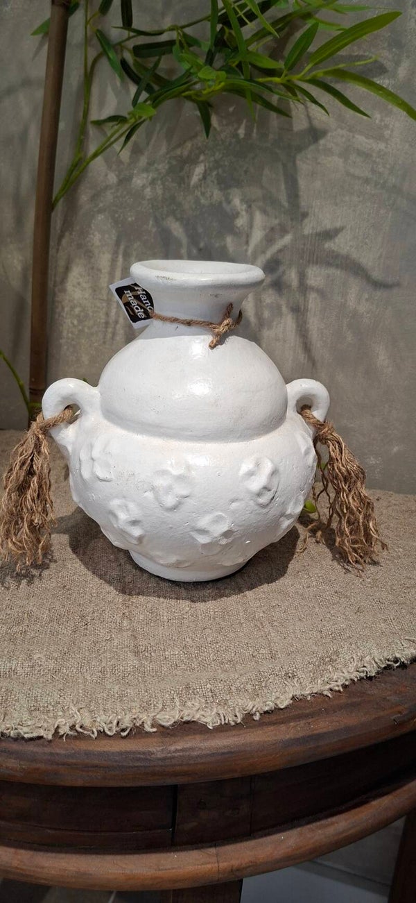 Ibiza Terracotta Vaas – Wit met 2 oortjes