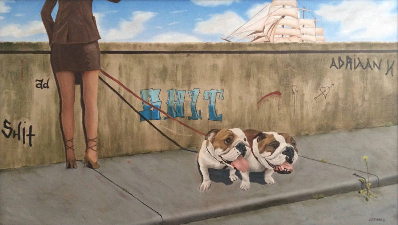 Schilderij: Shit 45x75 cm olieverf op doek, in houten lijst  Shit 45x75 cm oil on canvas, in wooden frame € 1760