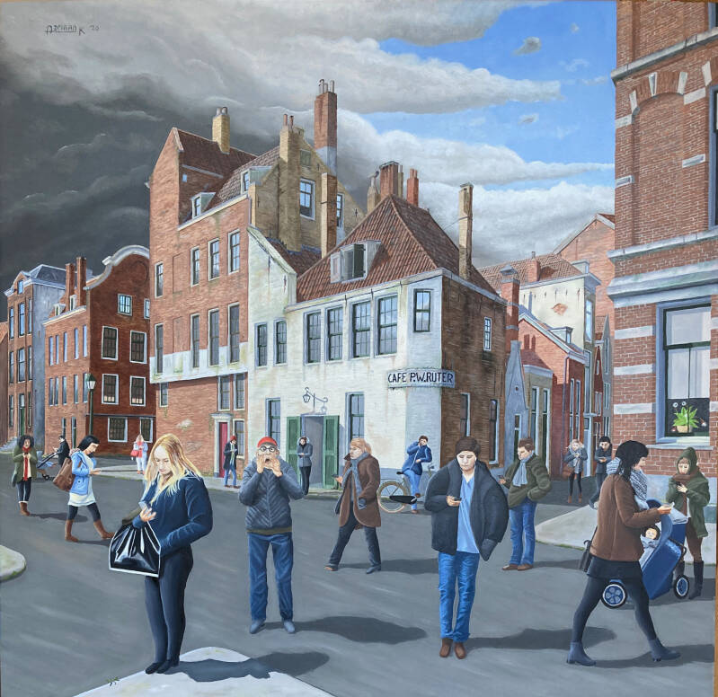 Communicatie  2021  Iedereen is met zijn smartphone bezig, ook in gezelschap. Het is een verarming die zijn weerga niet kent. Je hebt digitaal honderden 'vrienden' en toch sta je alleen. Eén man vraagt aandacht...