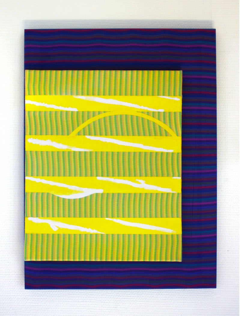 Shimmering lines acrylverf op katoen, gemonteerd op groter raamwerk met katoen acrylic paint on cotton, mounted on larger frame with cotton 70 x 50 cm, 2018 € 1600
