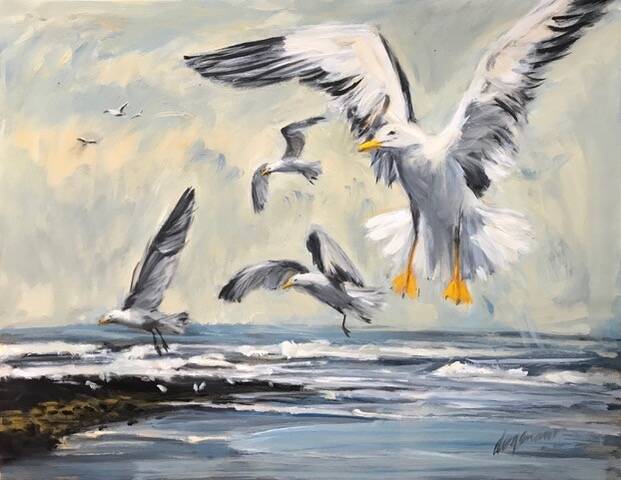 schilderij: Meeuwen Olieverf op doek  Seagulls  Oil on canvas 90 x 70 cm € 350