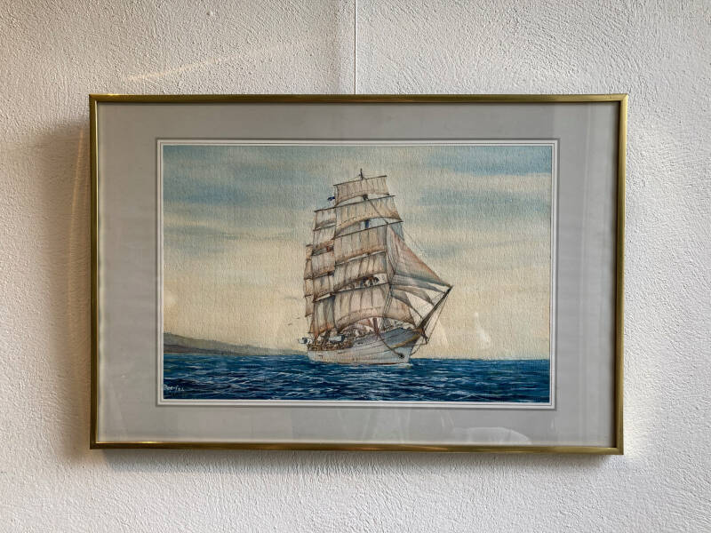 Een voor de wind varende klipper  olieverf op doek  60 x 80 cm inclusief lijst