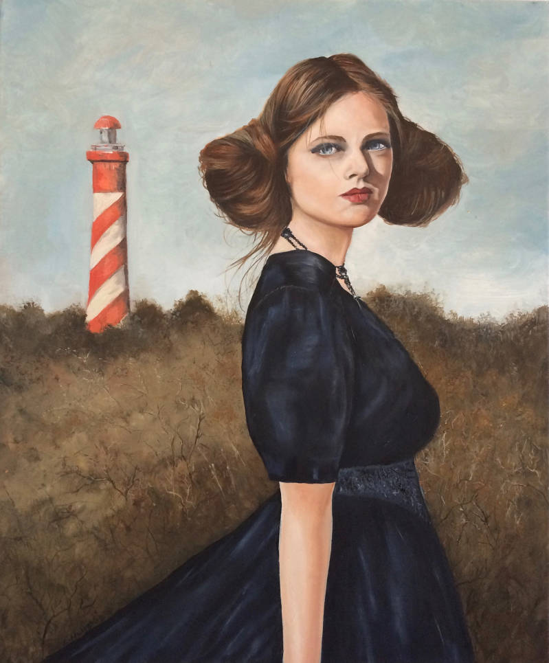 schilderij van Evelien Hullekes ‘Vuurtoren by the sea'