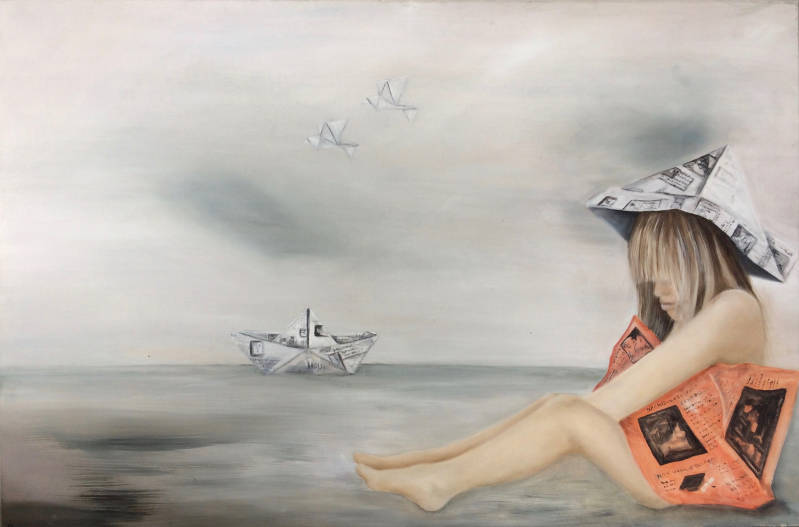 Schilderij Hoedje van papier olieverf op doek 80 x 120 cm 975,-