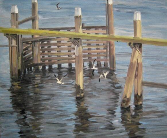 Dukdalven met meeuwen  Dolphins with gulls 90 x 70 cm € 325