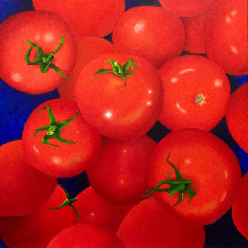 Tomaten  acryl op linnen  100 x 100 cm  € 1450