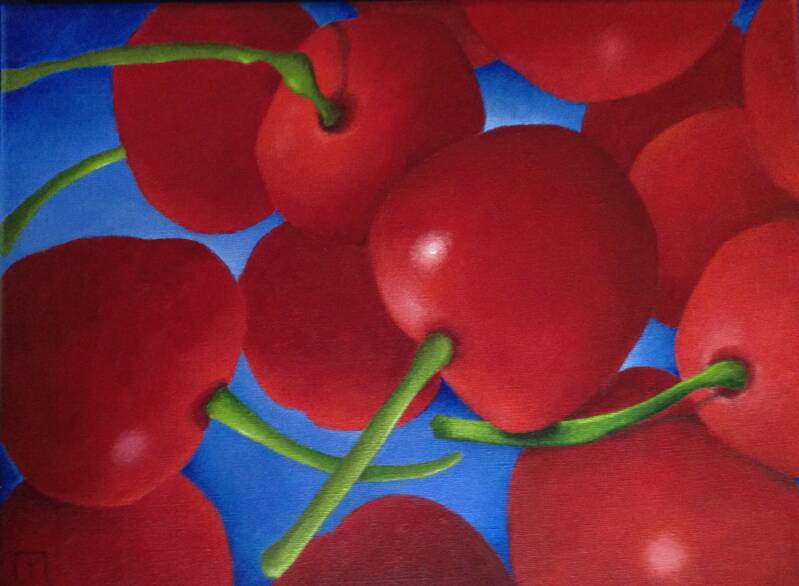 Kersen  acryl op linnen  40 x 30 cm  € 400