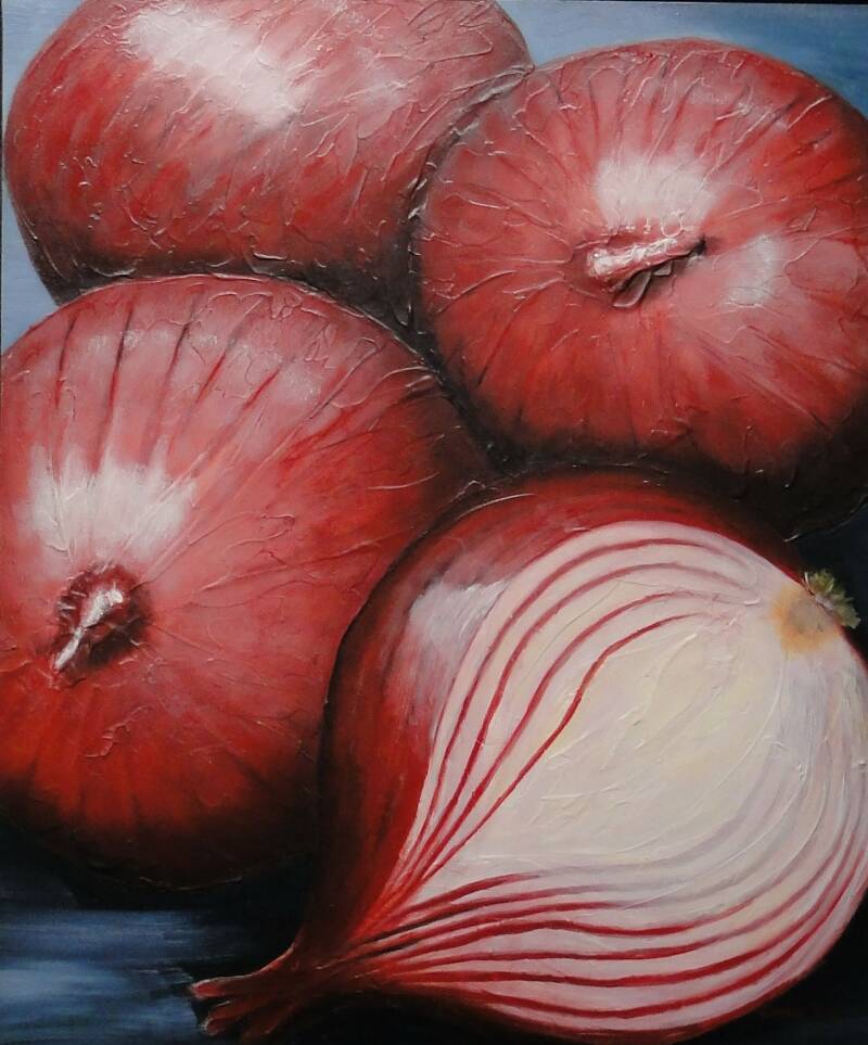 Rode uien Olieverf op paneel 50 x 50 cm