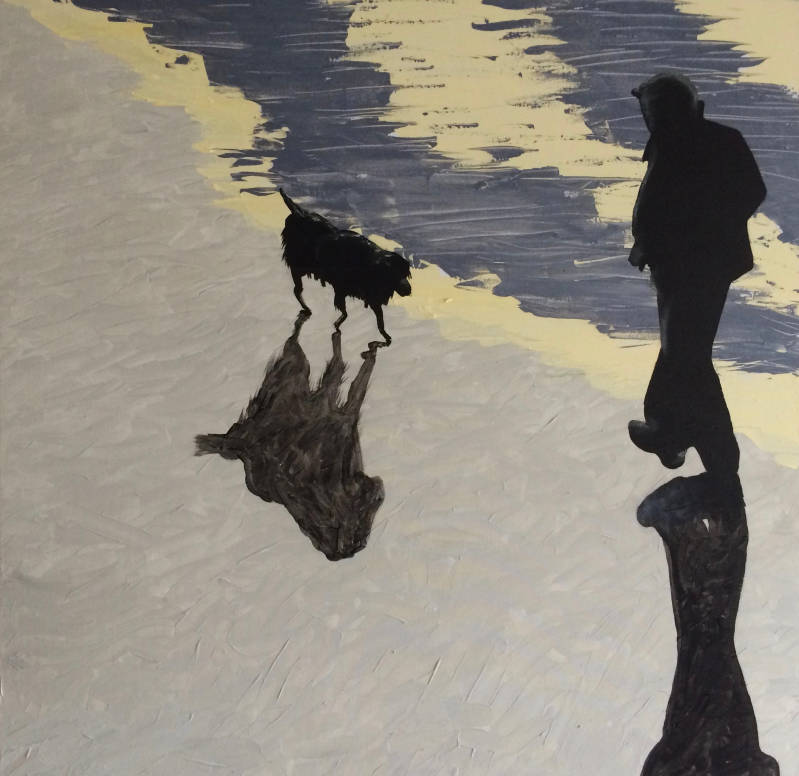 schilderij van Louky Scheltema ‘man met hond'