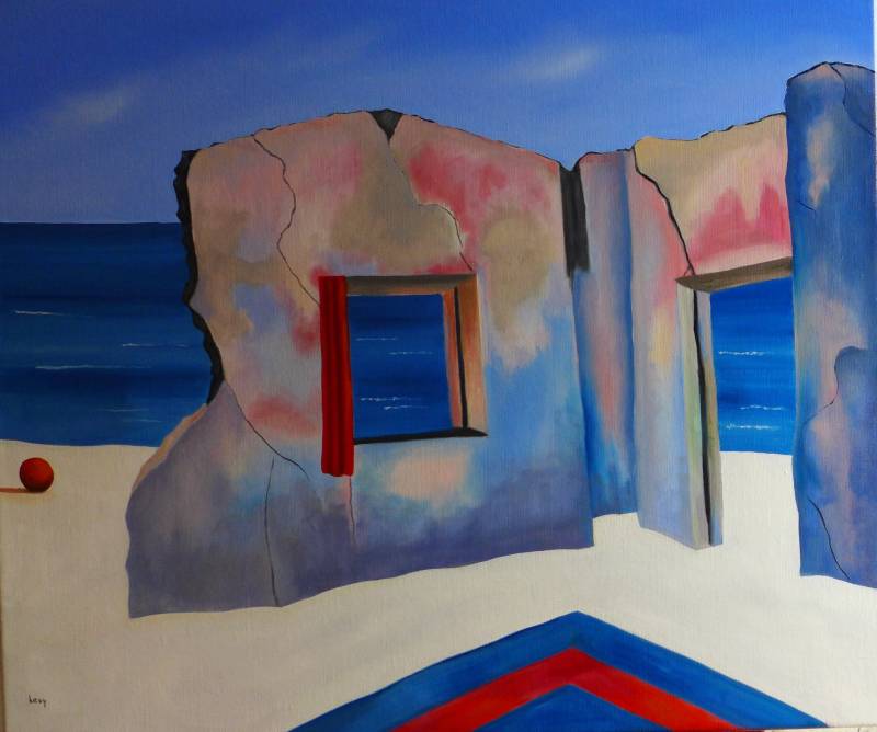 Er was eens ... Olieverf op doek op houten raam  Once upon a time ... Oil on canvas on wooden window 70 x 80 cm