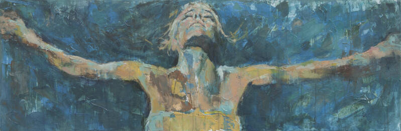 model in het WATER Lise Marin IV, 2016  acryl & olieverf op linnen doek  50 x 150 cm  € 1.900