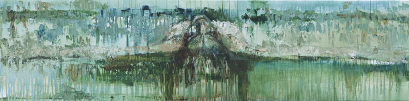 model in het WATER Lise Marin V, 2017  acrylverf & houtskool op linnen doek  50 x 200 cm  € 2.000