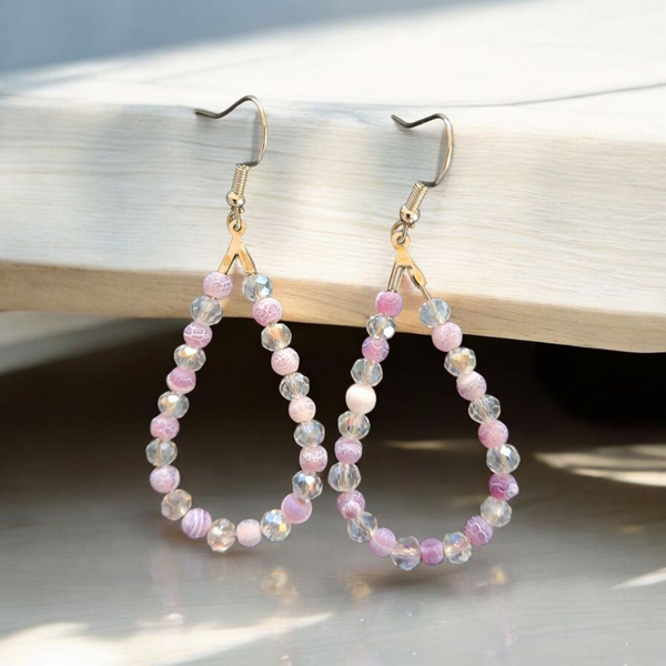 Boucles d'oreilles mauve craquelé