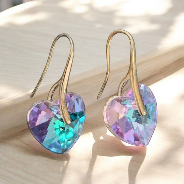Boucles d'oreilles -  Cœur mauve iridescent