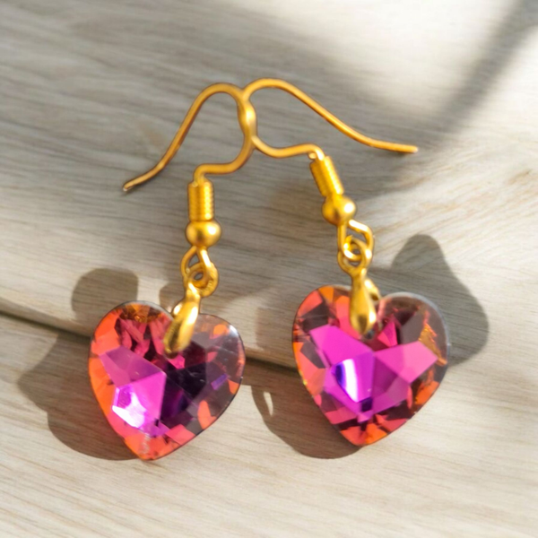 Boucles d'oreilles - Cœur iridescent rose-vert-orangé-violet