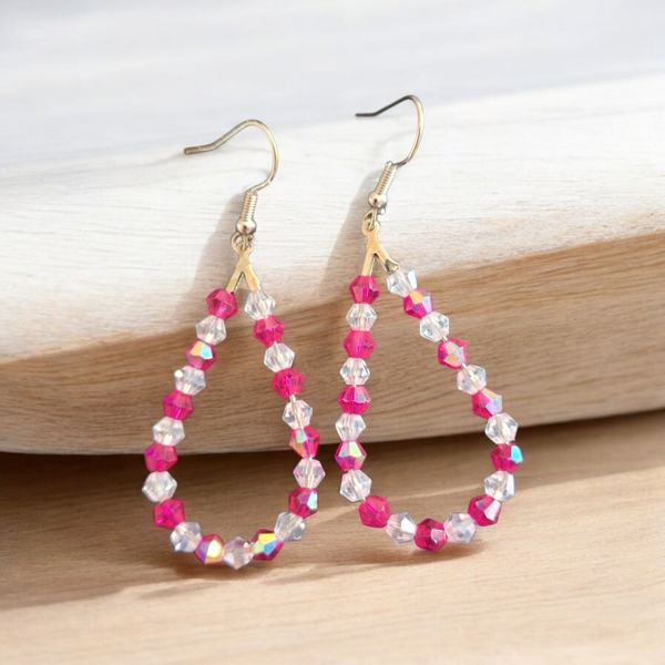 Boucles d'oreilles - Mini perles rose et transparente