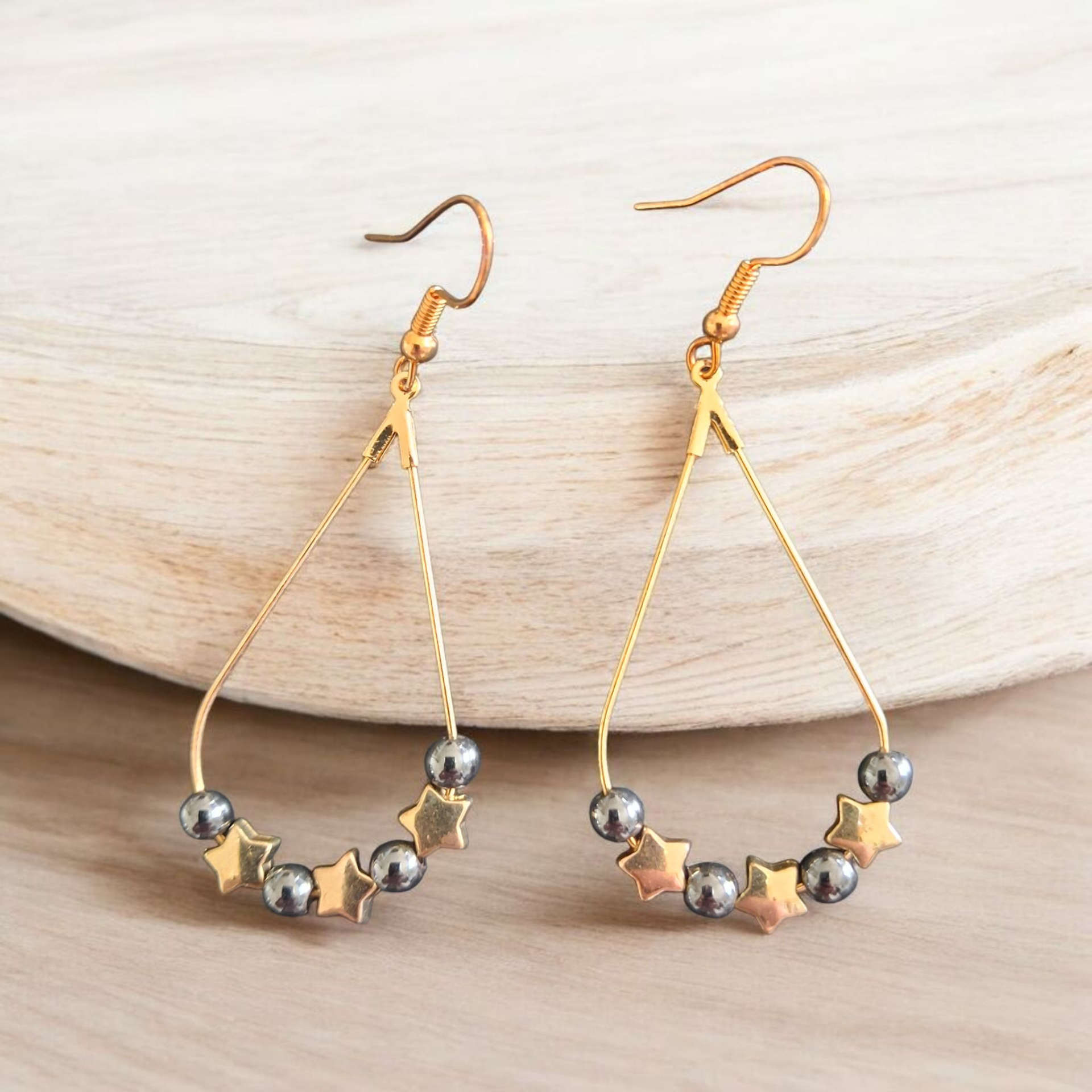 Boucles d'oreilles - Etoiles et Hématite