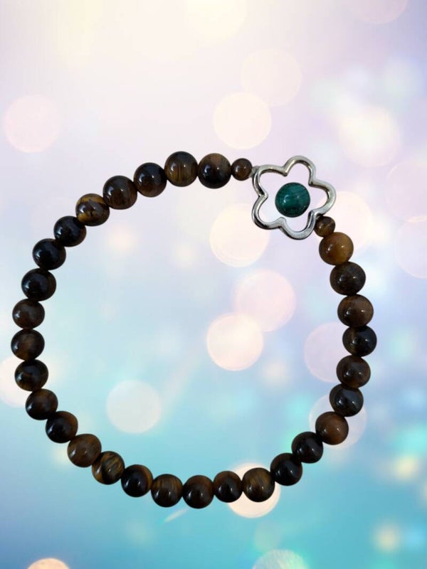 Bracelet Œil de Tigre & Fleur Malachite
