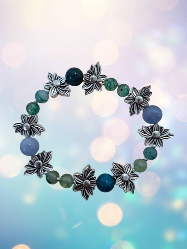 Bracelet Lotus – Agate, Aigue‑Marine & Apatite
