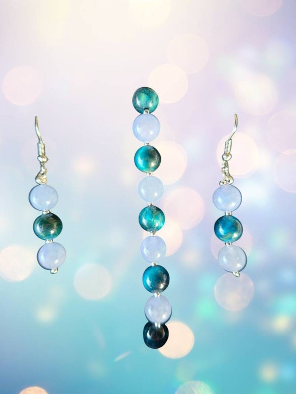 Parure Aigue‑Marine & Œil de Tigre Bleu - Harmonie des Eaux & Clairvoyance Intérieure