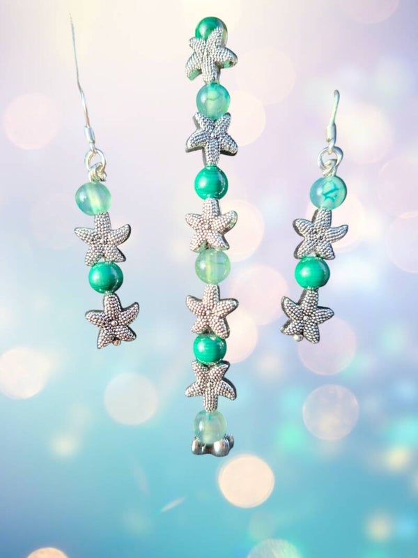 Parure Malachite,  Agate et Étoiles de Mer - Guidance des Profondeurs & Renouveau du Cœur-