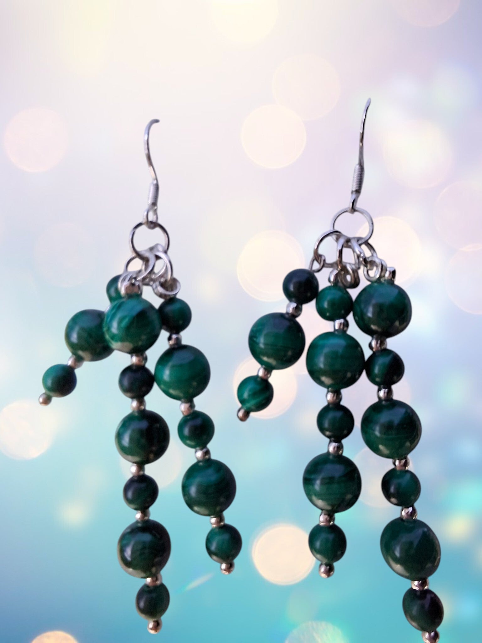 Boucles d’Oreilles – Malachite en Trois Cascades