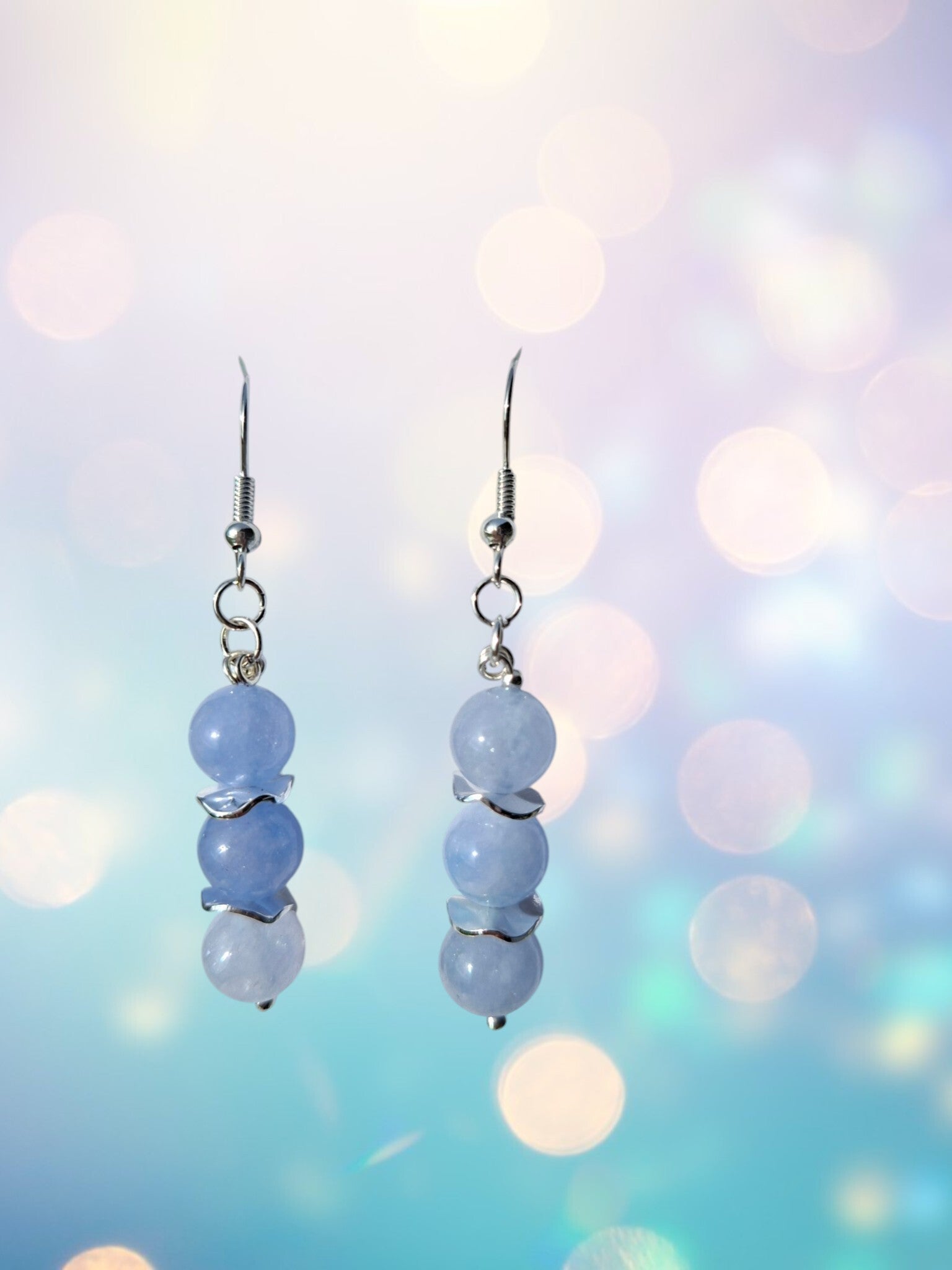 Boucles d’Oreilles – Aigue‑Marine & Vagues d’Argent