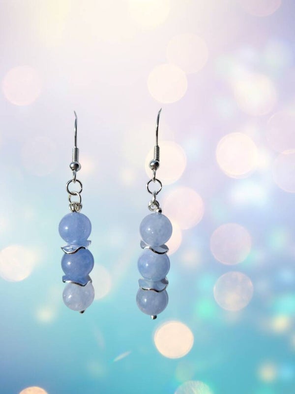 Boucles d’Oreilles – Aigue‑Marine & Vagues d’Argent