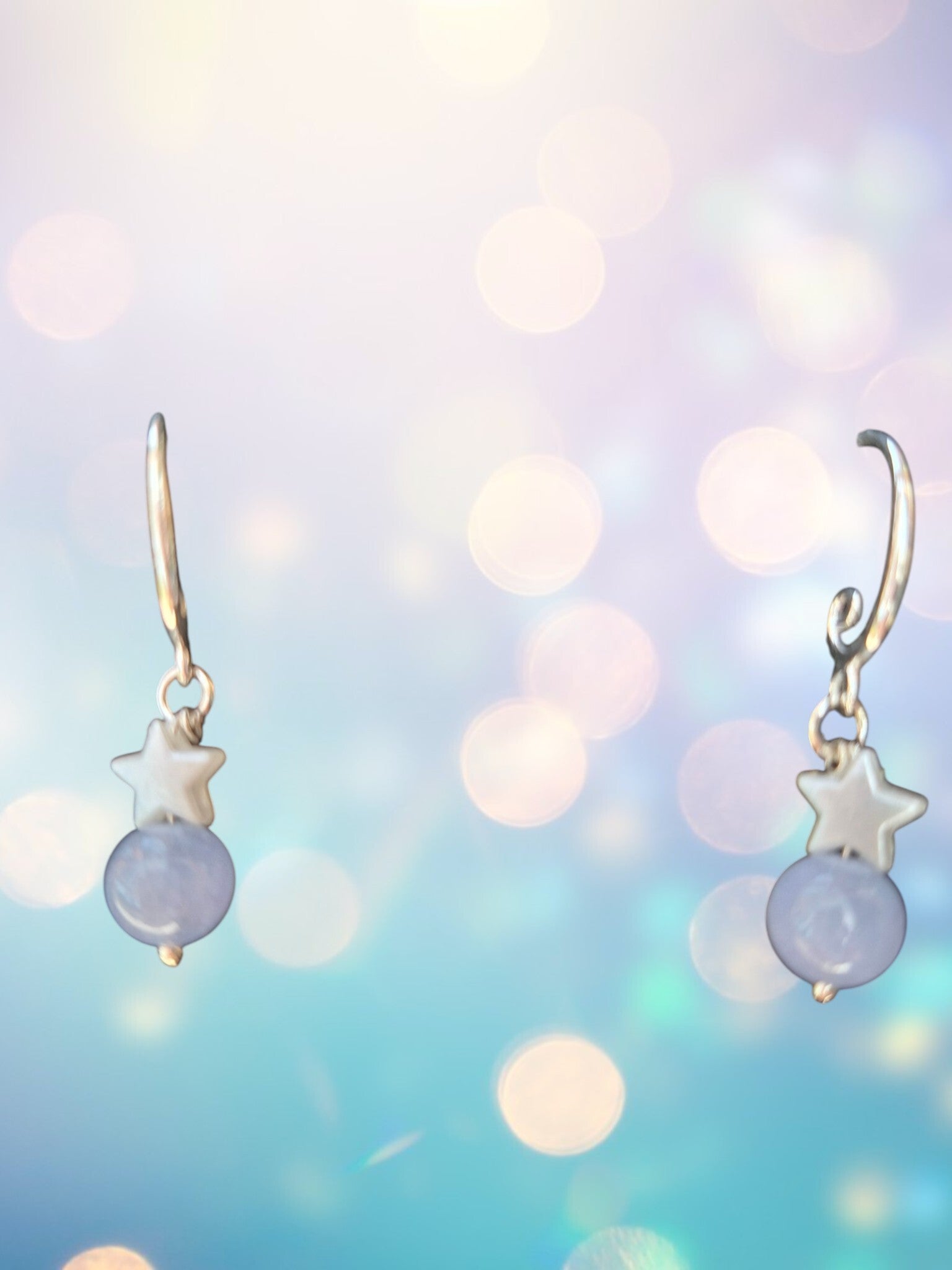 Boucles d’Oreilles – Aigue‑Marine & Étoile Nacrée