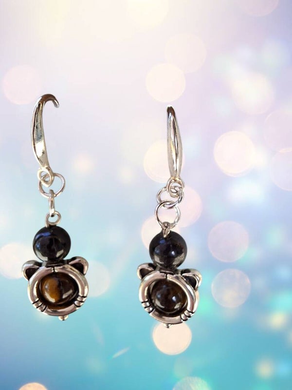Boucles d’Oreilles – Félin, Tourmaline & Œil de Tigre