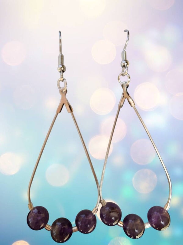 Boucles d’Oreilles – Gouttes Argentées & Améthyste