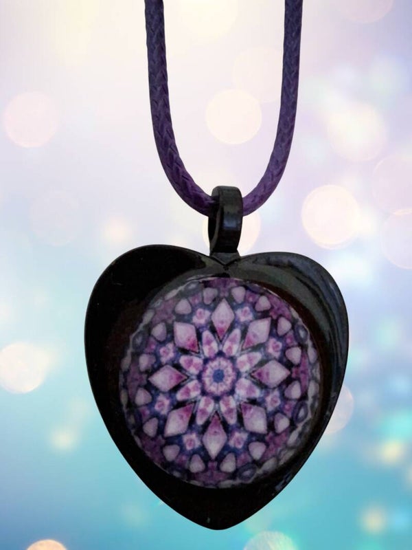 Collier Cœur – Mandala Violet & Coton Bohème