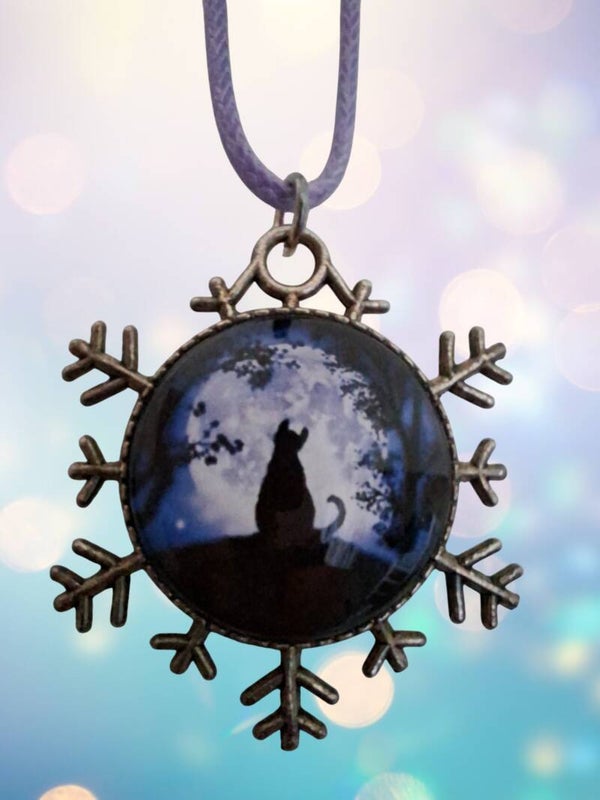 Collier Flocon – Chat & Nuit Lunaire