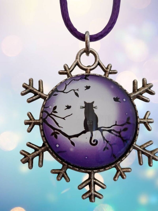 Collier Flocon – Chat & Lune Lumineuse