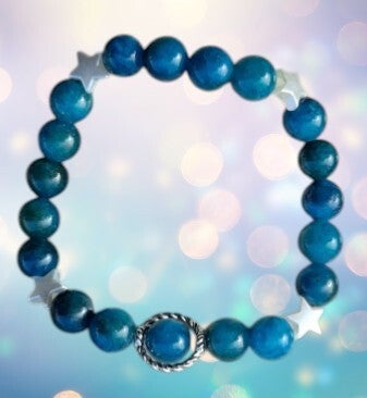 Bracelet Apatite Bleue – Étoiles Nacrées & Voix Intérieure - Clarté, Expression & Lumière Guidante