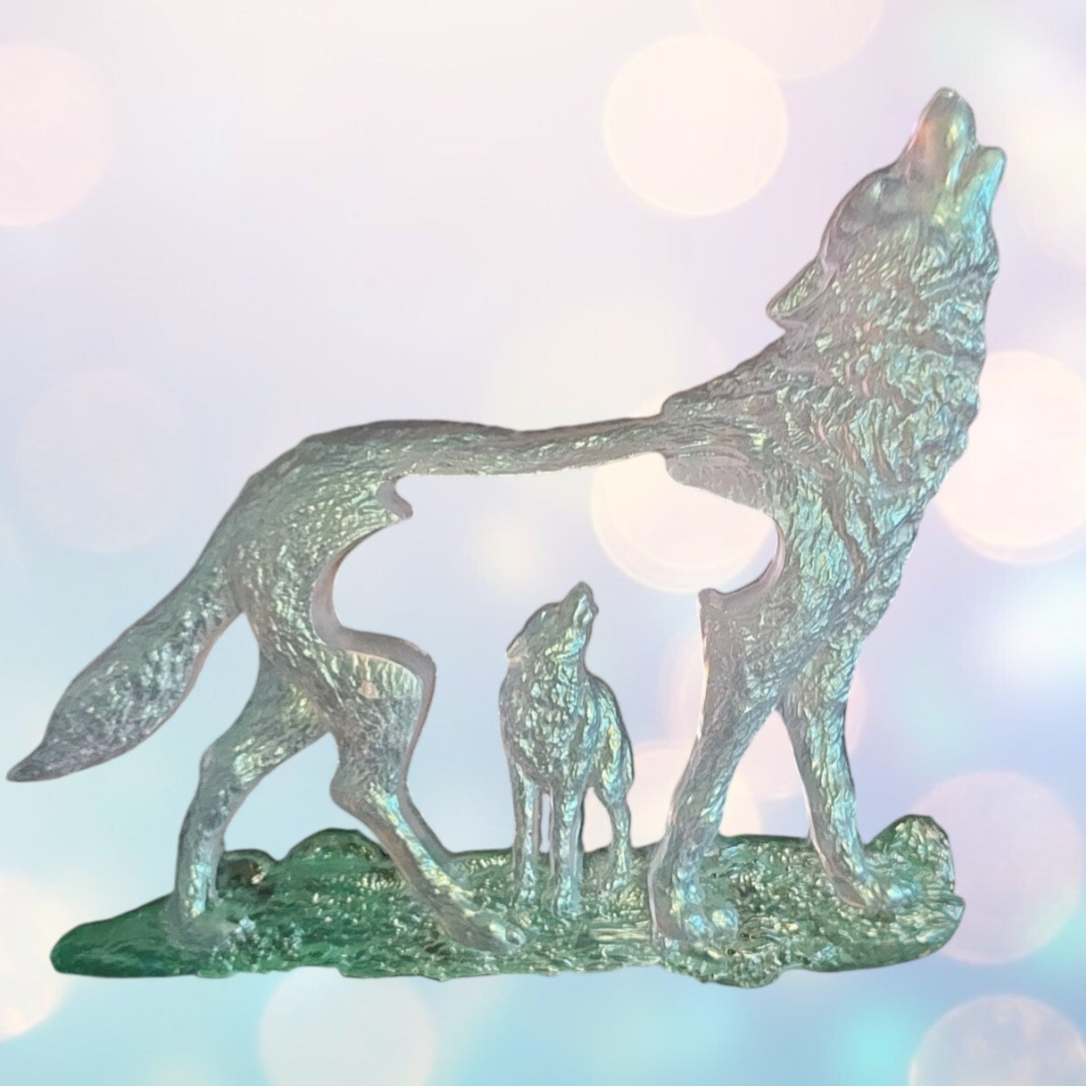 Veilleuse en Résine Époxy – Loups Blancs Irisés