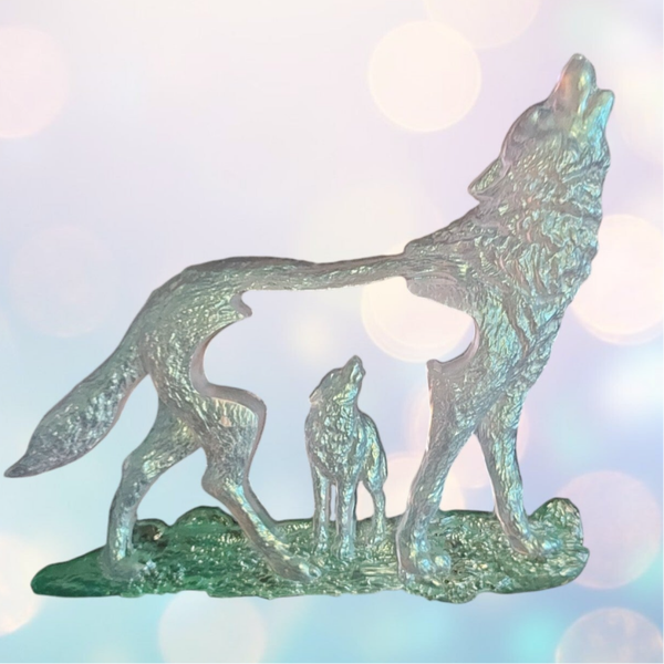 Veilleuse en Résine Époxy – Loups Blancs Irisés