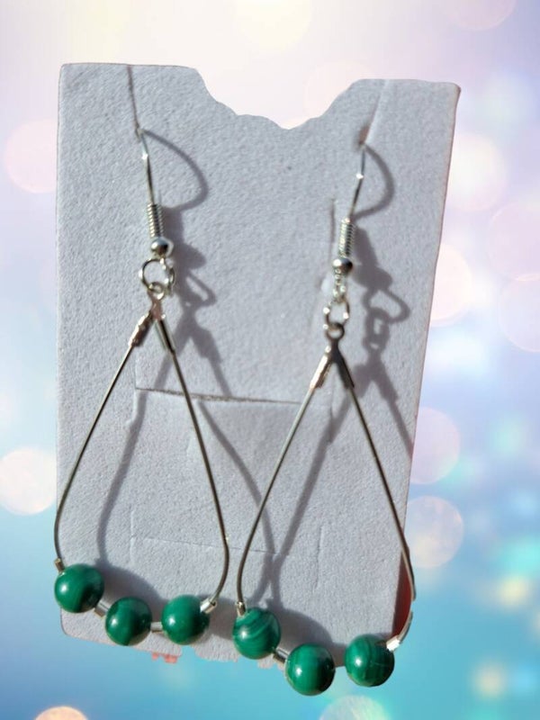 Boucles d’Oreilles – Gouttes de Malachite