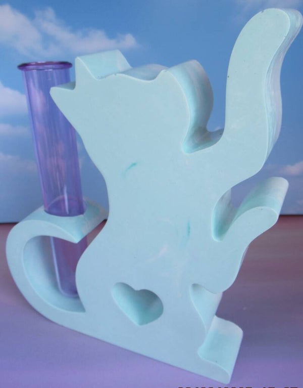 Soliflore Chat  Vert pastel et blanc – Élégance féline