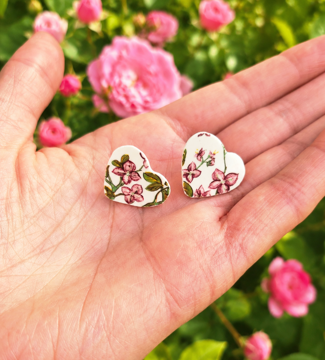Boucles d'oreilles Cœur en Faïence Ancienne – Bijoux Artisanaux
