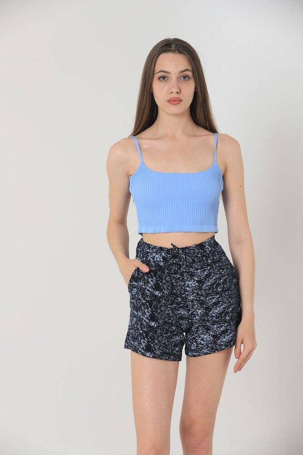 Short Imprimé Batik Bleu Marine